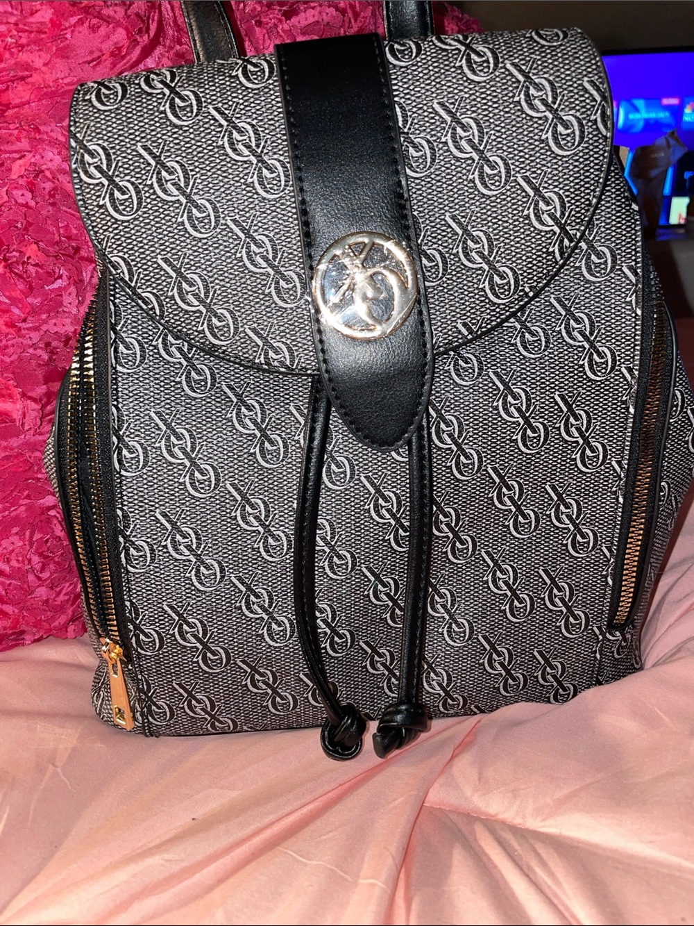 XOXO Black & White Monogram Backpack